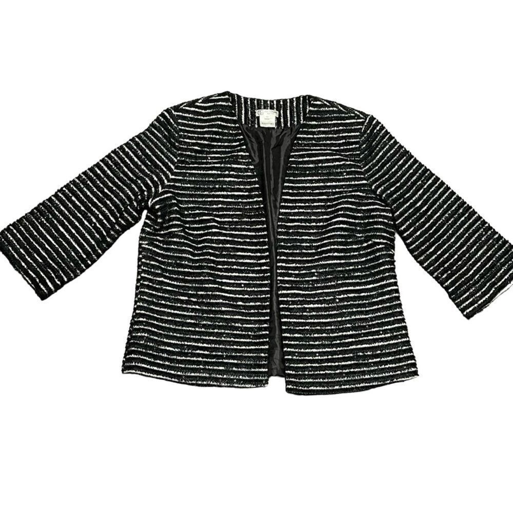 Vintage Grace Chuang New York Black and White Striped Sequin Blazer Size Medium